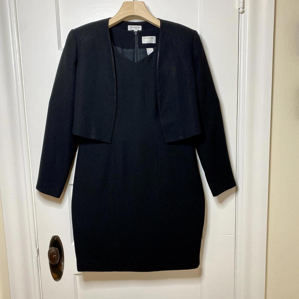 Vintage Preview Collection Little Black Pencil Dress Cropped Jacket Womens 4P